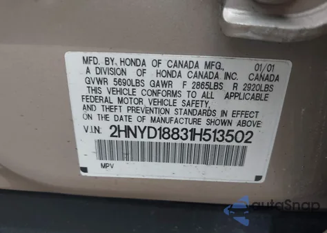 2001 Acura Mdx from USA, damaged, VIN 2HNYD18831H513502